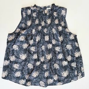 Womens Plus 2XL JOIE High Neck Black/Gray/Cream Shirred Sleeveless Blouse